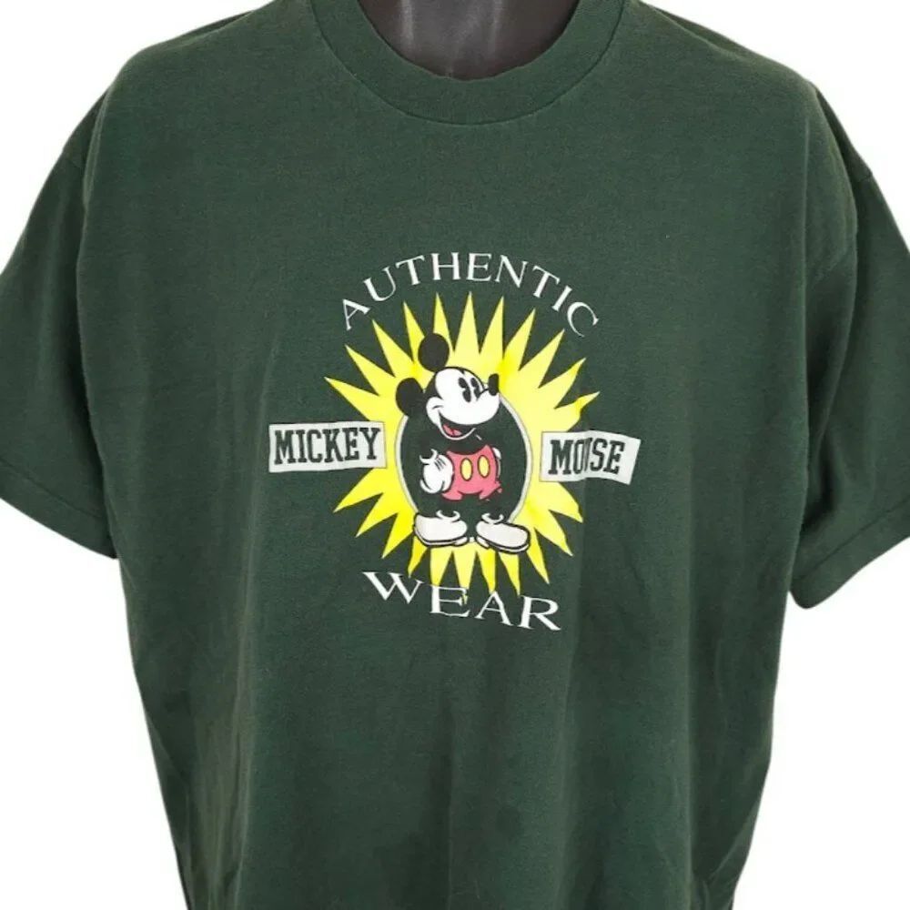Vintage Mickey Mouse T Shirt Mens Size 2XL Green 90s Authentic Wear Made In USA